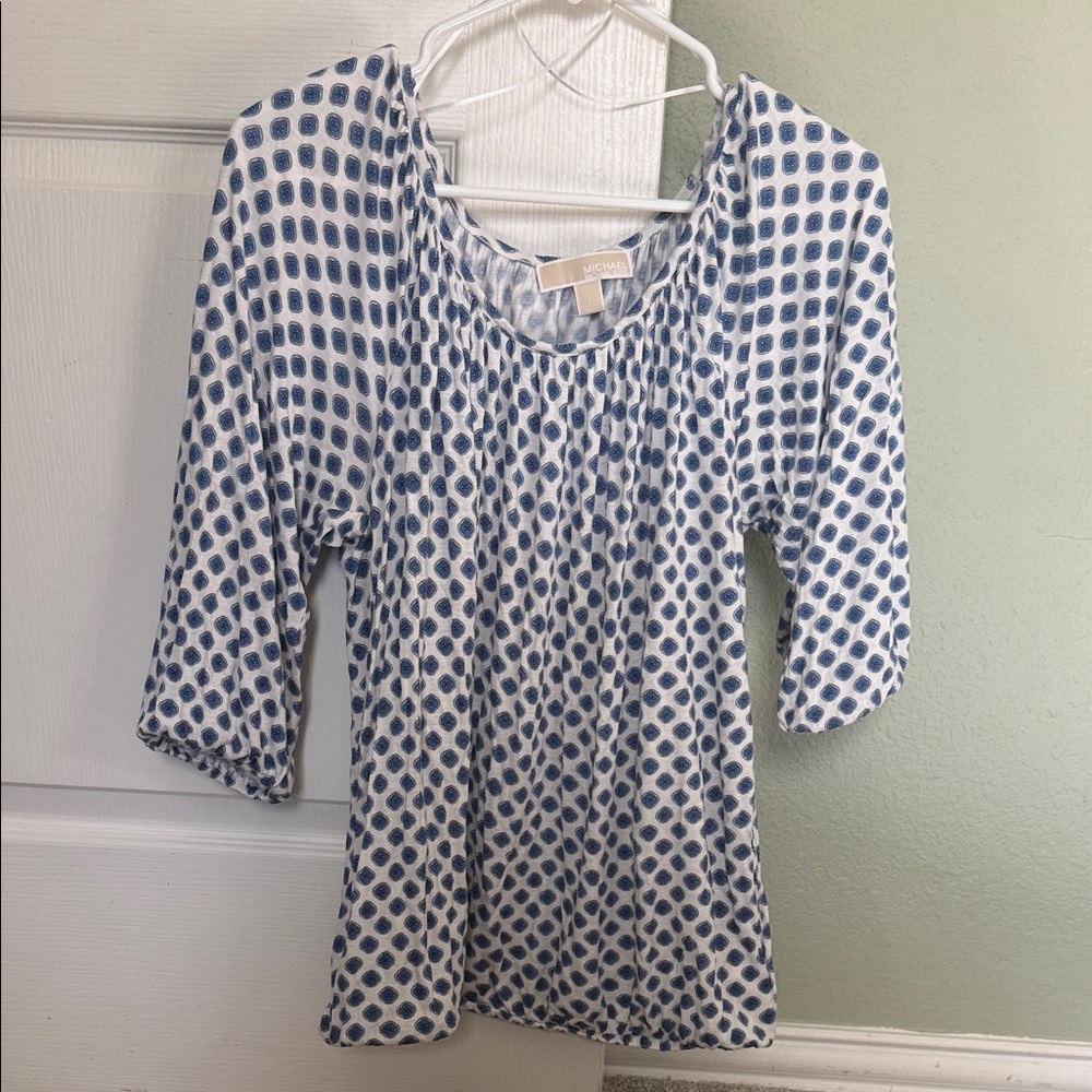 Michael Kors Blue and White Polka Dot Blouse